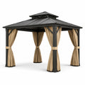 Aluminium Pavillon mit Polyesterdach und Vorhängen Schwarz/Beige 300x300x270 cm