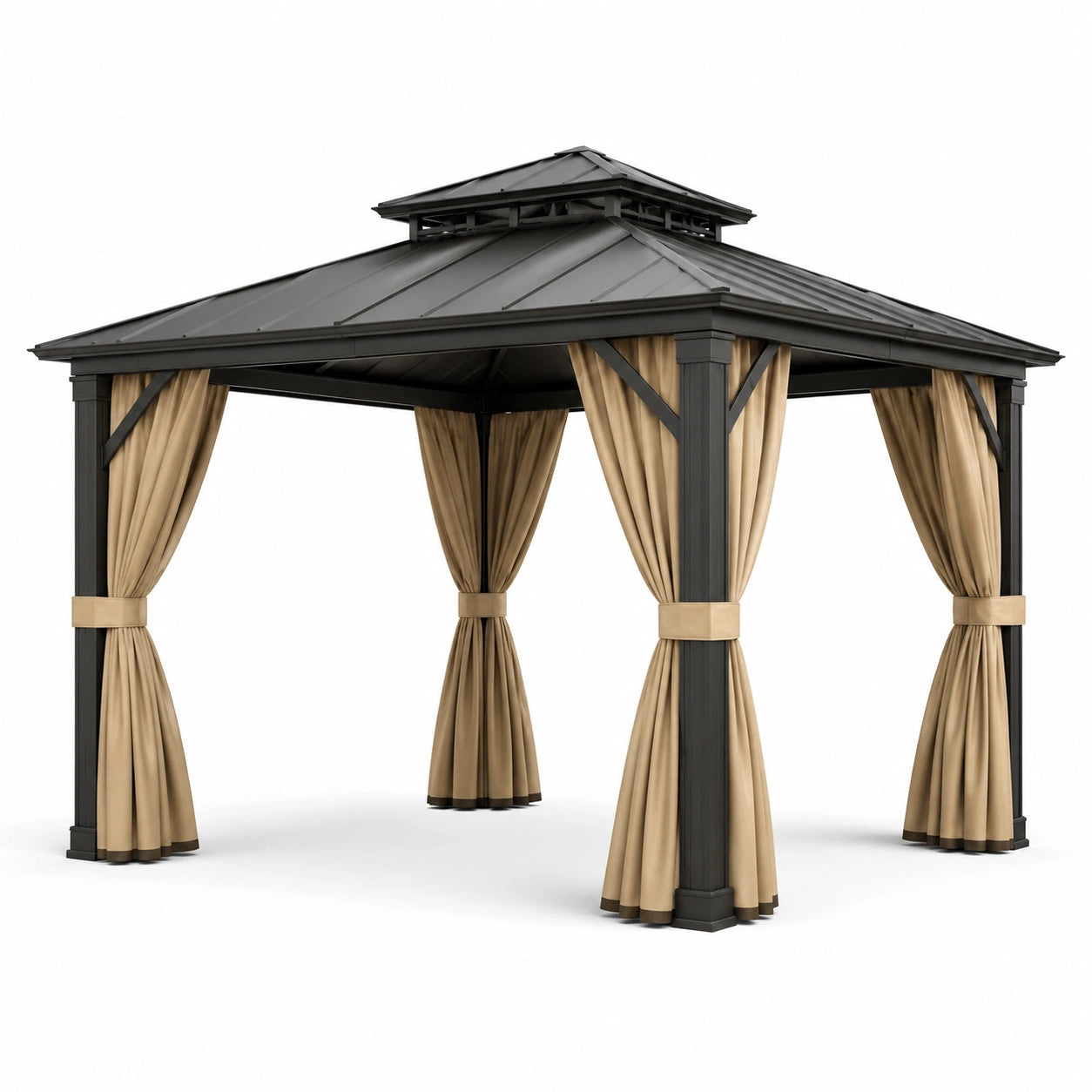 Aluminium Pavillon mit Polyesterdach und Vorhängen Schwarz/Beige 300x300x270 cm