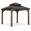 Pavillon aus Zedernholz und pulverbeschichtetem Stahl 3x3m Schwarz/Braun
