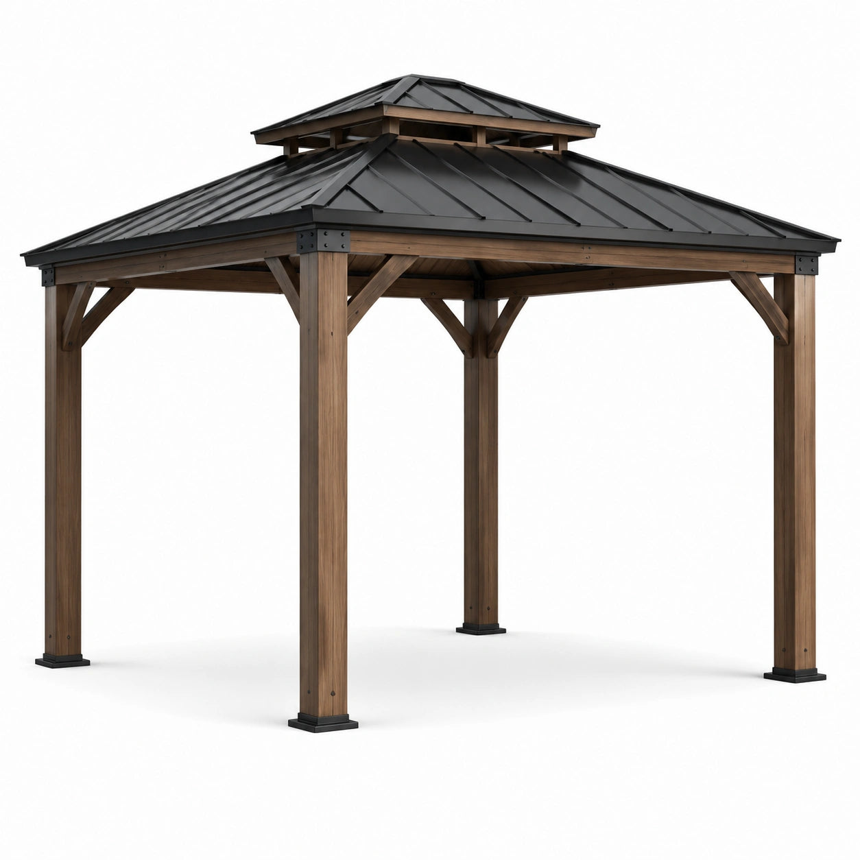 Pavillon aus Zedernholz und pulverbeschichtetem Stahl 3x3m Schwarz/Braun