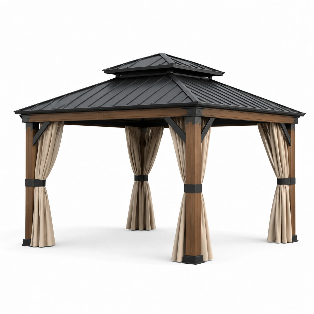 Pavillon mit Aluminiumrahmen und Stahlblechdach in Schwarz/Braun