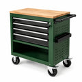 Werkzeugwagen Stahl Eichenholz Grün/Schwarz 4 Schubladen 75x35x85cm