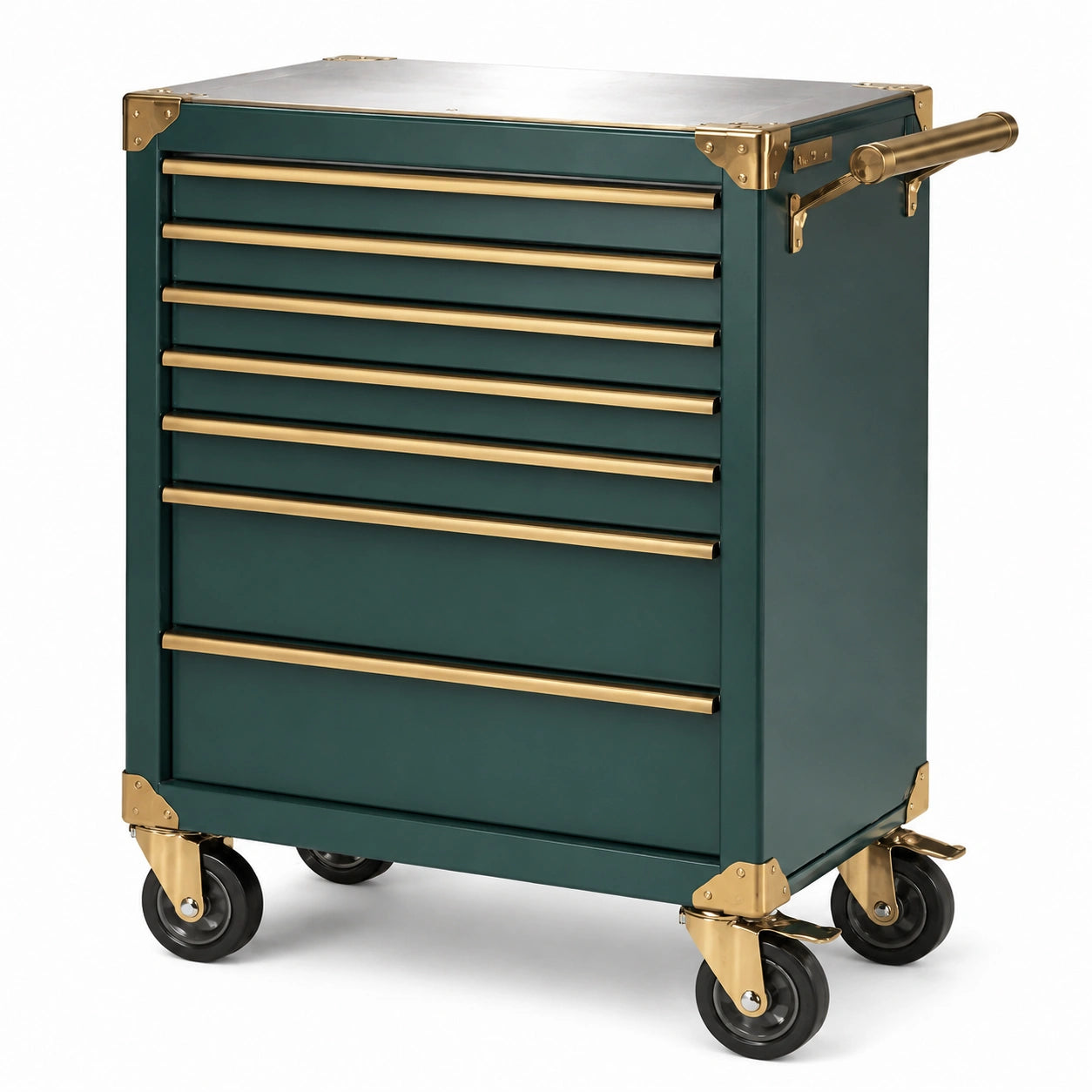 Metall Werkzeugwagen mit 7 Schubladen und Rollen Grün/Gold