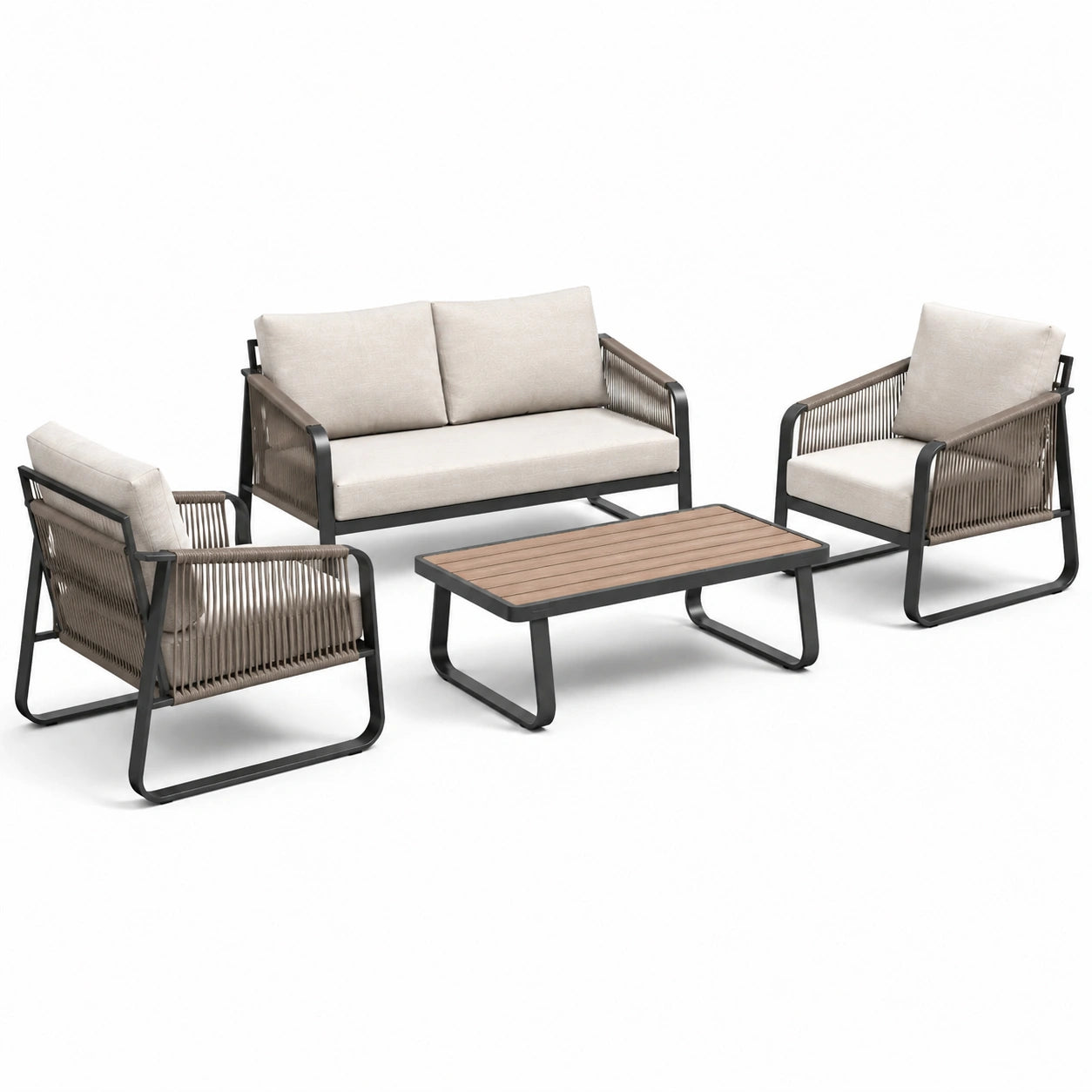 Zestaw mebli ogrodowych z aluminium i poliestru, beżowy/czarny