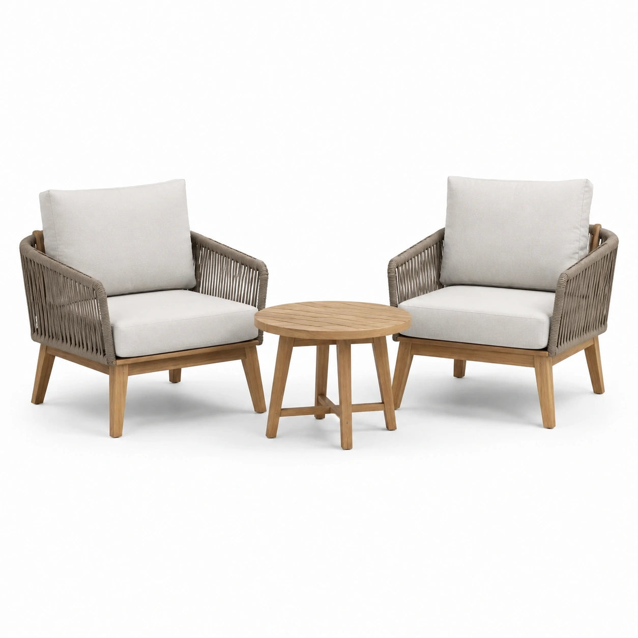 3-teiliges Gartenmöbel-Set aus Teakholz und Polyestermischung in Grau