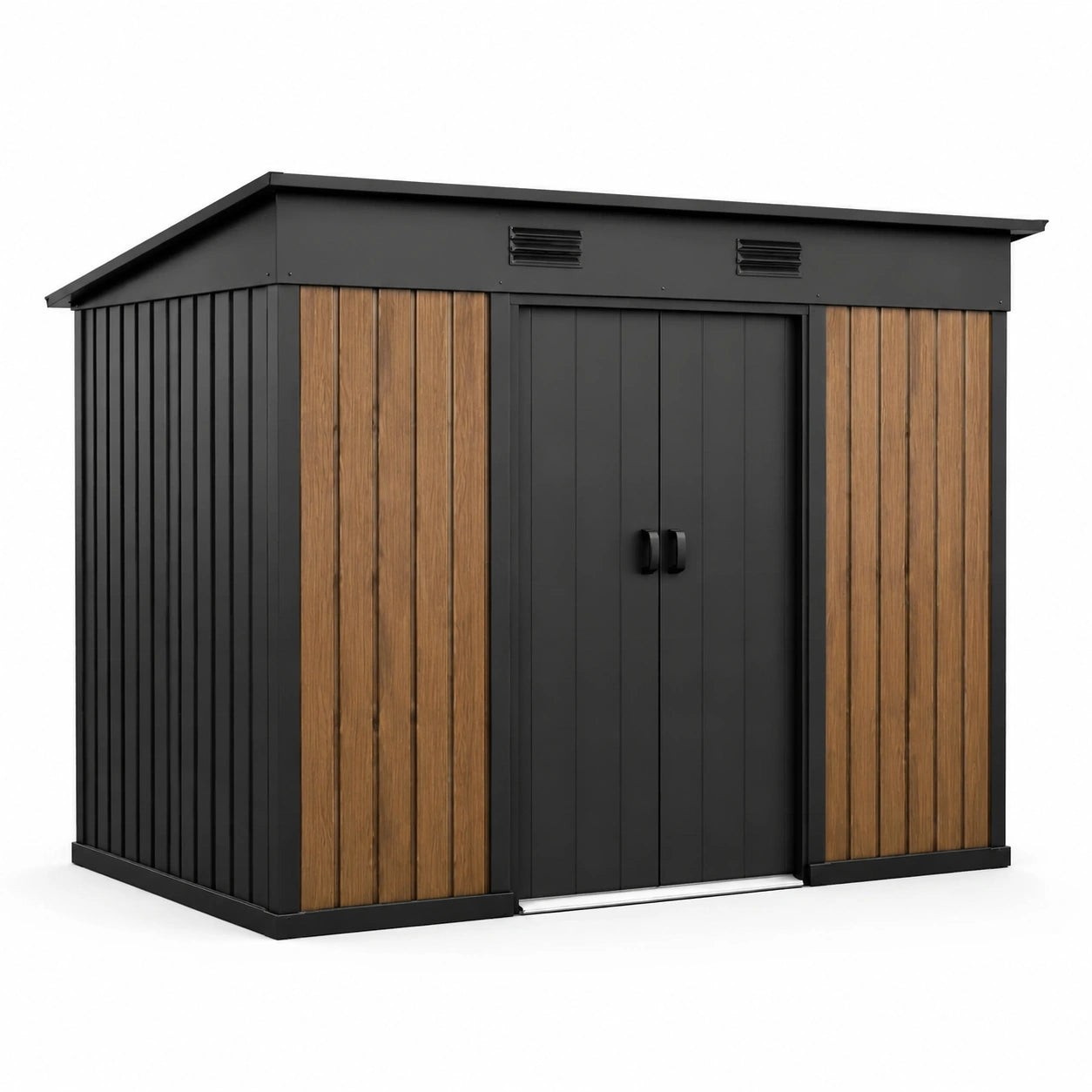 Gartenhaus aus Metall und Holz Schwarz/Braun 210x130x180 cm