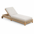 Verstellbare Sonnenliege aus Teakholz und Olefin-Stoff, beige