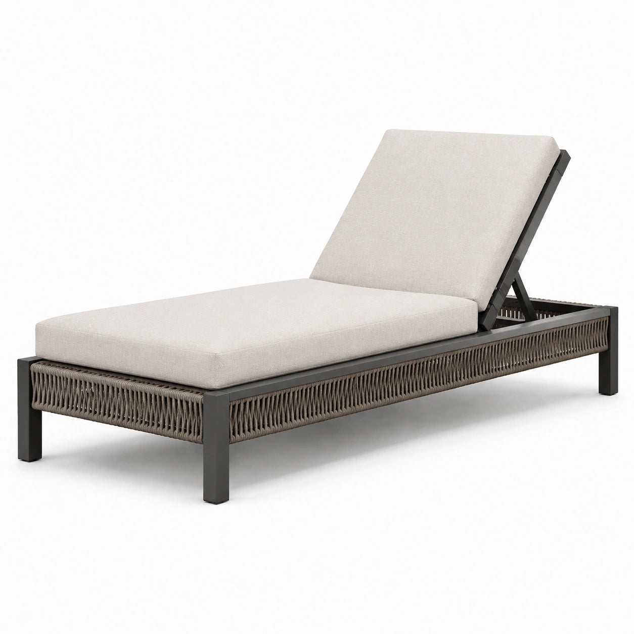 Gartenliege Aluminium Polyethylen-Rattan Grau Beige 200x70x35 cm