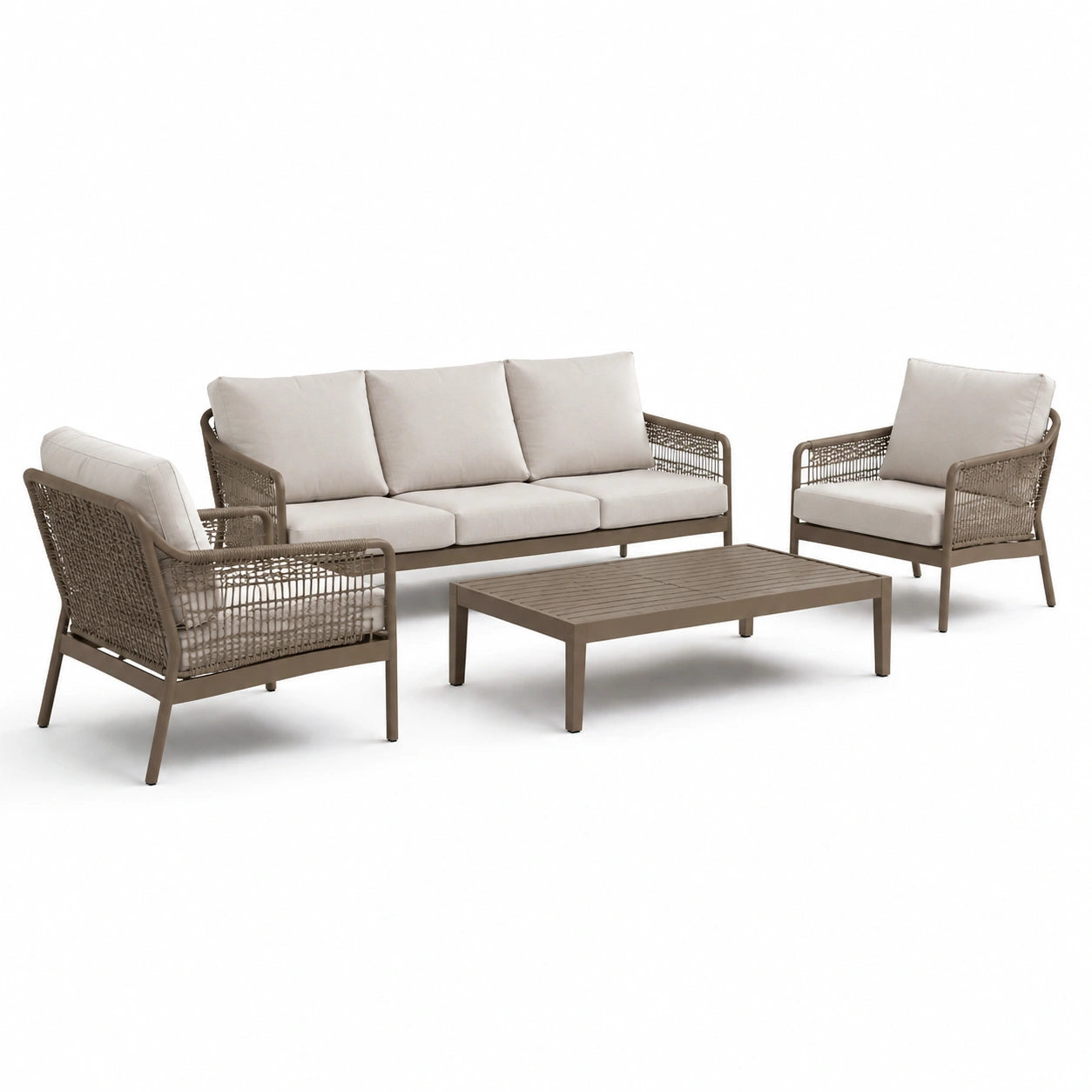 4-teiliges Gartenmöbelset aus Aluminium und Synthetik-Rattan in Beige