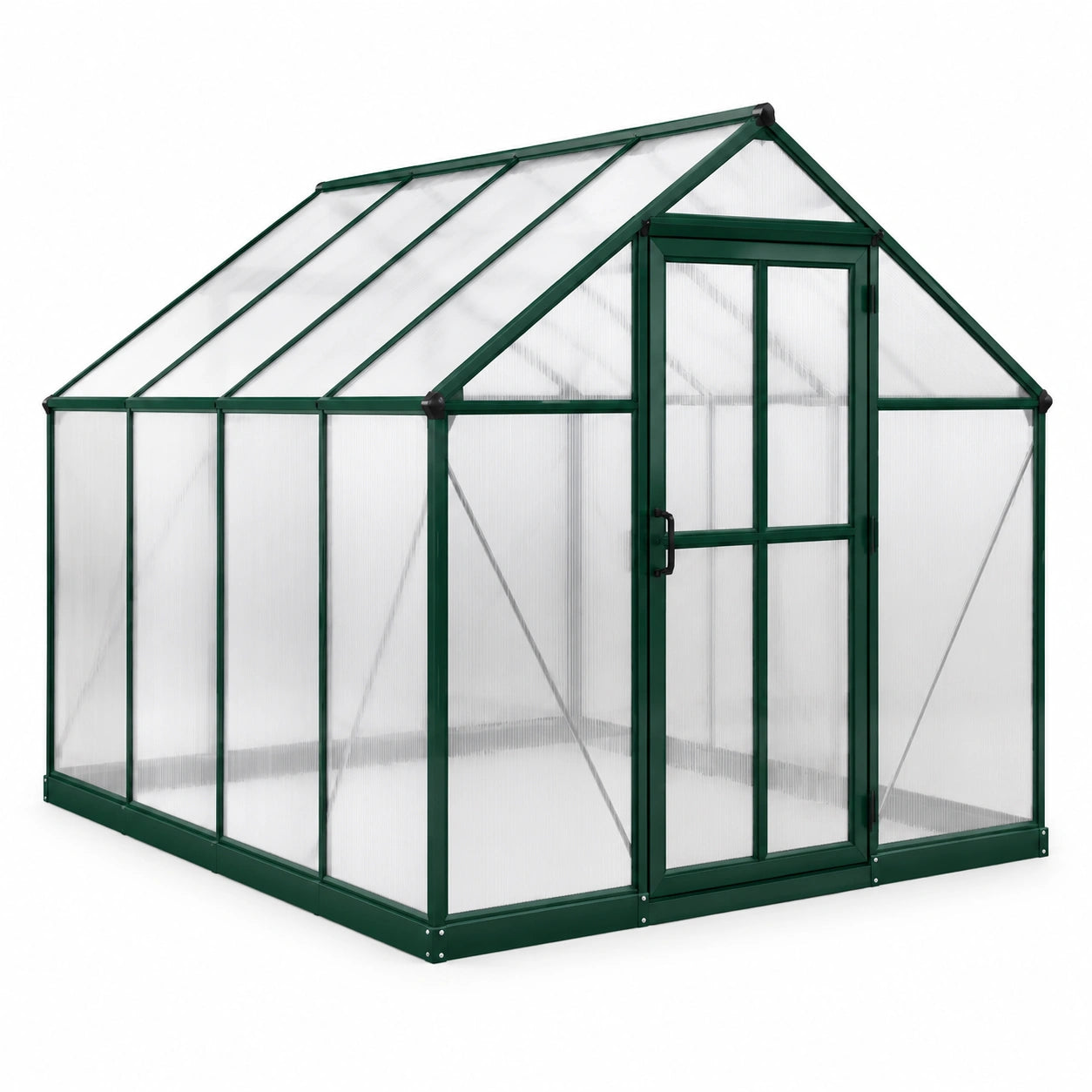 Aluminium Gewächshaus mit Polycarbonat-Dach in Grün 250x185x195 cm