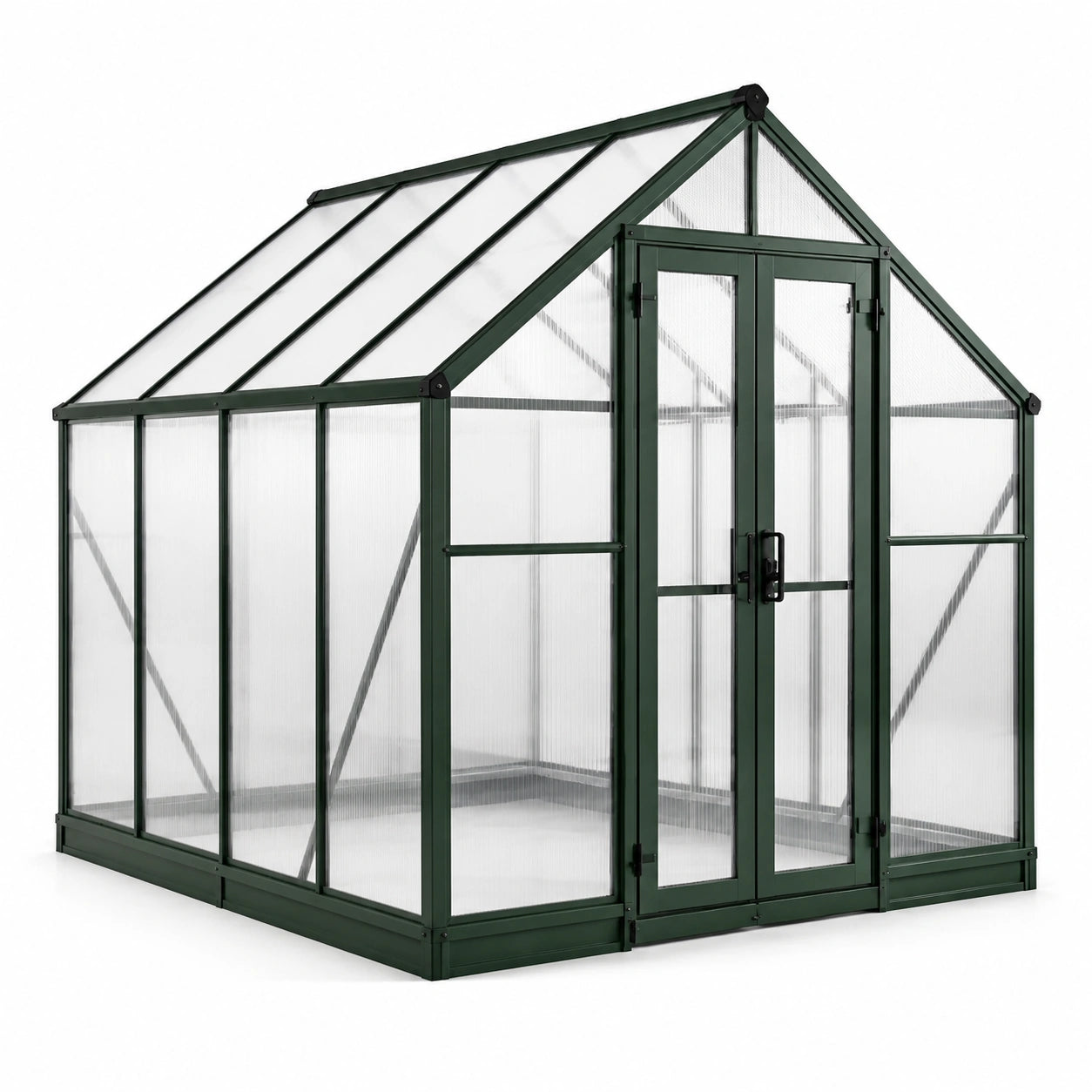 Aluminium-Gewächshaus mit Polycarbonatplatten grün 250x190x200 cm