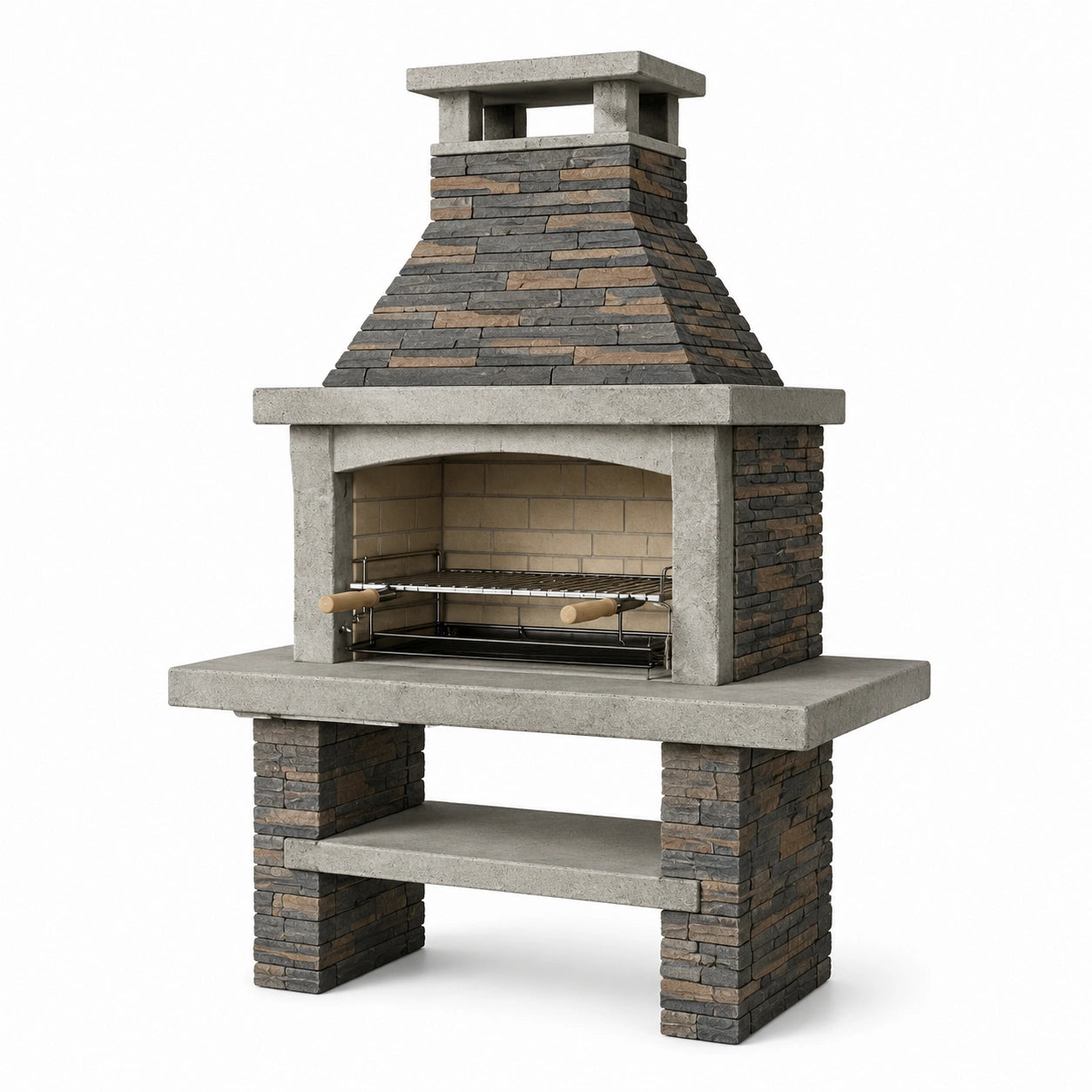 Steingrillkamin aus Beton mit Schamottesteinen Grau 200x110x75 cm