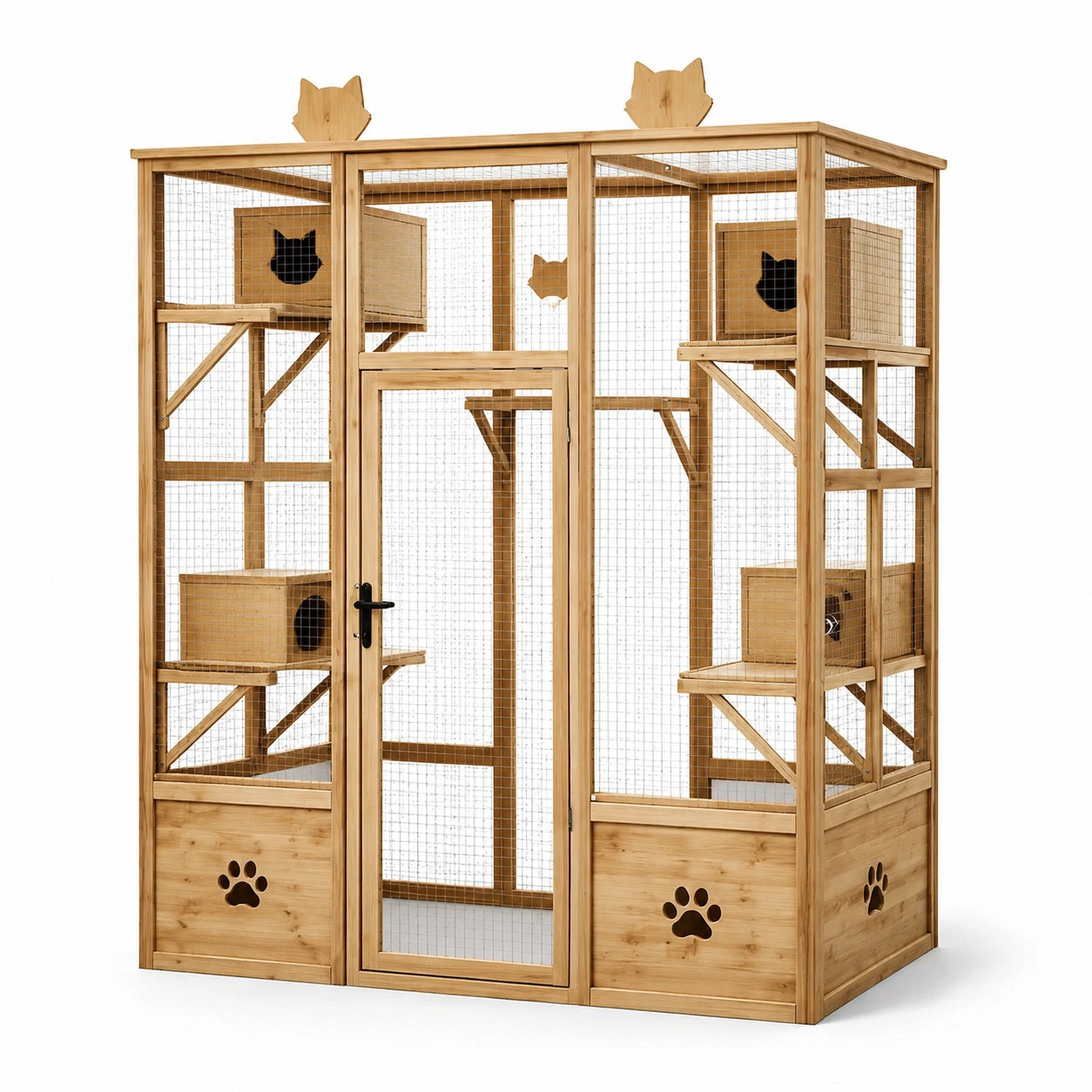 Katzengehege aus Kiefernholz mit Metallgitter