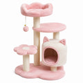 Plüsch-Katzenkratzbaum Rosa mit Höhle und Blumen-Design